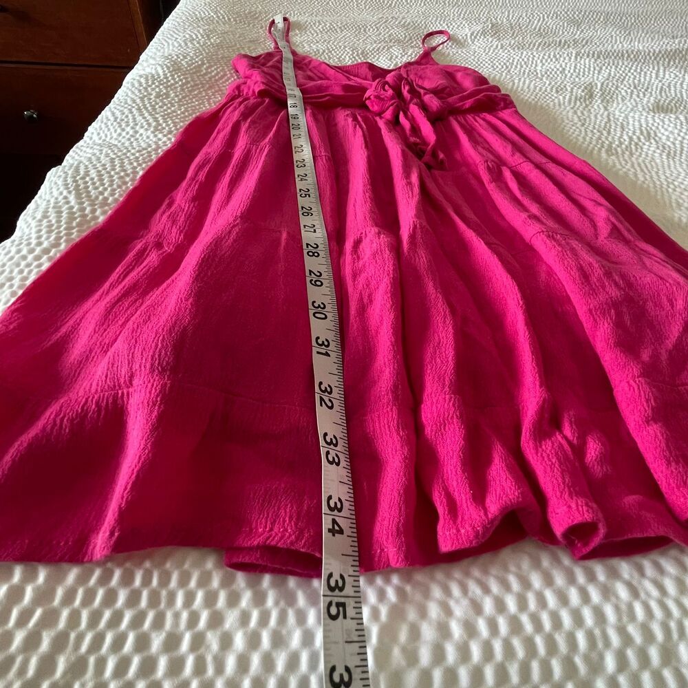 The Impeccable Pig Pink Tiered Dress M Medium Tie Front Smocked Backless Sun - Picture 9 of 10